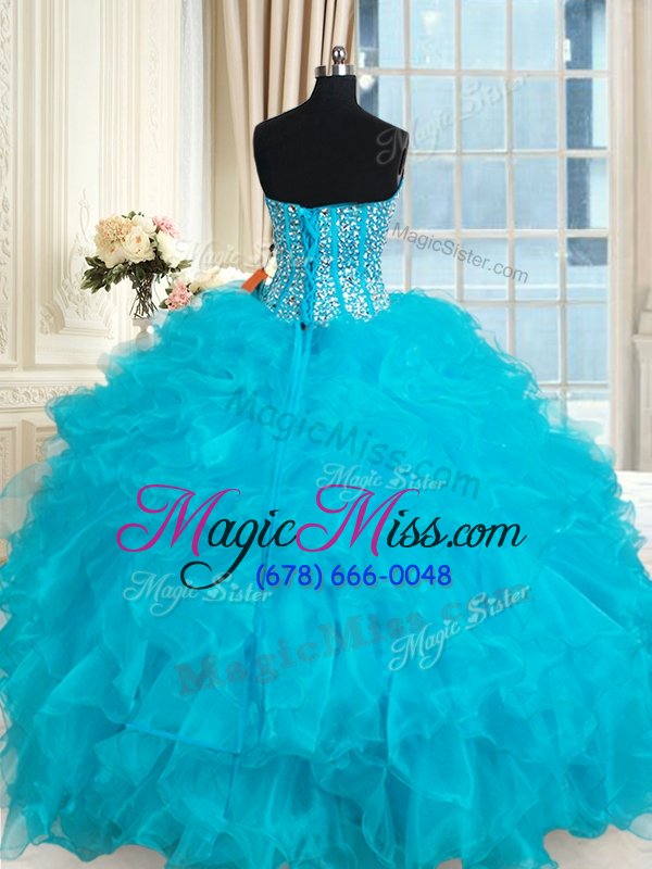 wholesale ideal floor length ball gowns sleeveless aqua blue quinceanera gown lace up