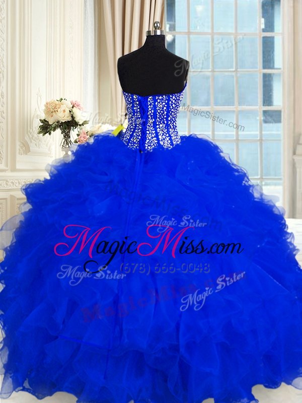 wholesale dynamic organza sweetheart sleeveless lace up beading and ruffles sweet 16 dress in royal blue