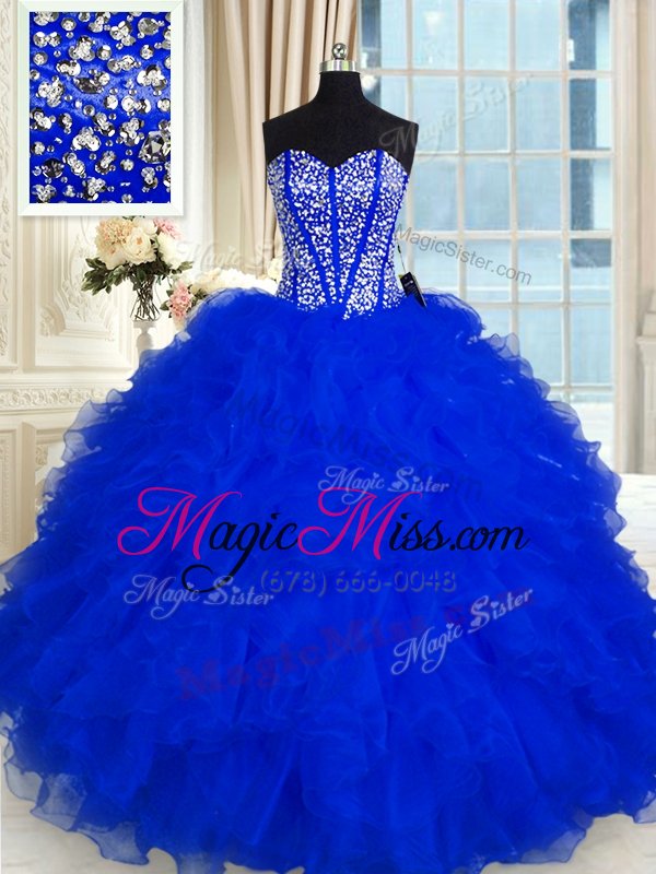 wholesale dynamic organza sweetheart sleeveless lace up beading and ruffles sweet 16 dress in royal blue