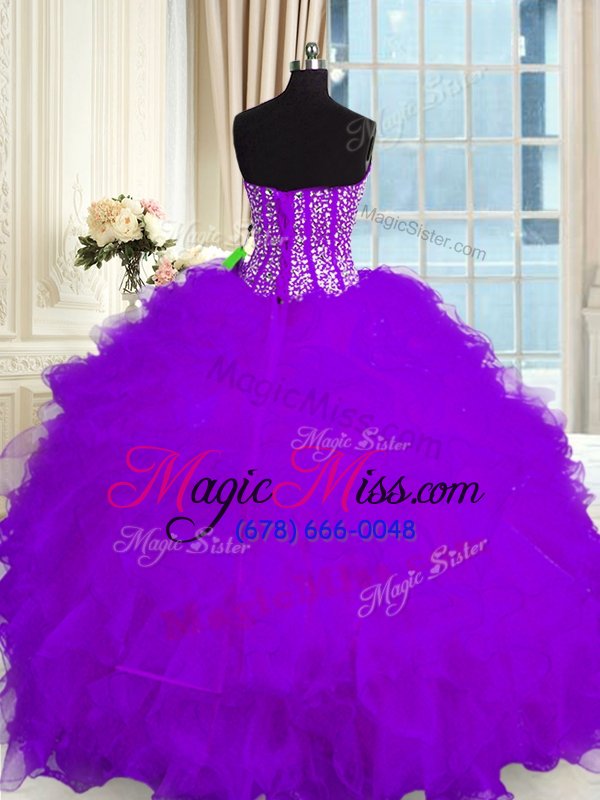 wholesale glamorous purple sweetheart lace up beading and ruffles quince ball gowns sleeveless