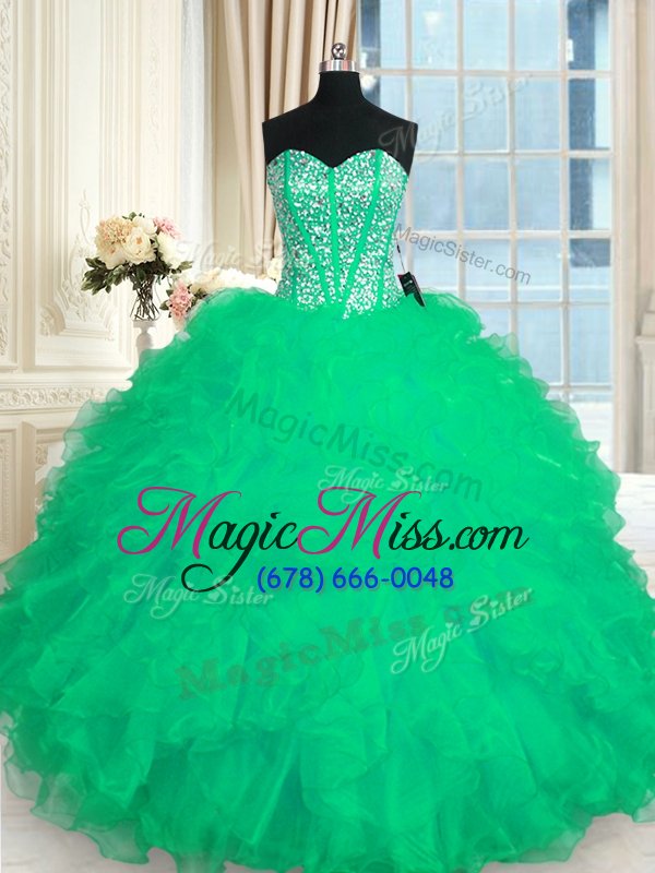 wholesale organza sweetheart sleeveless lace up beading and ruffles quinceanera gown in turquoise