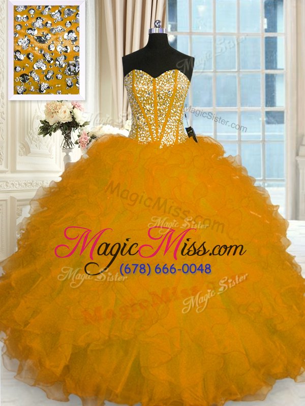 wholesale customized sleeveless lace up floor length beading and ruffles quince ball gowns