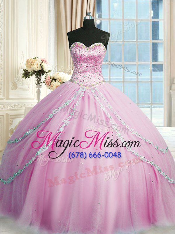 wholesale pretty lilac sleeveless with train beading and appliques lace up 15th birthday dress