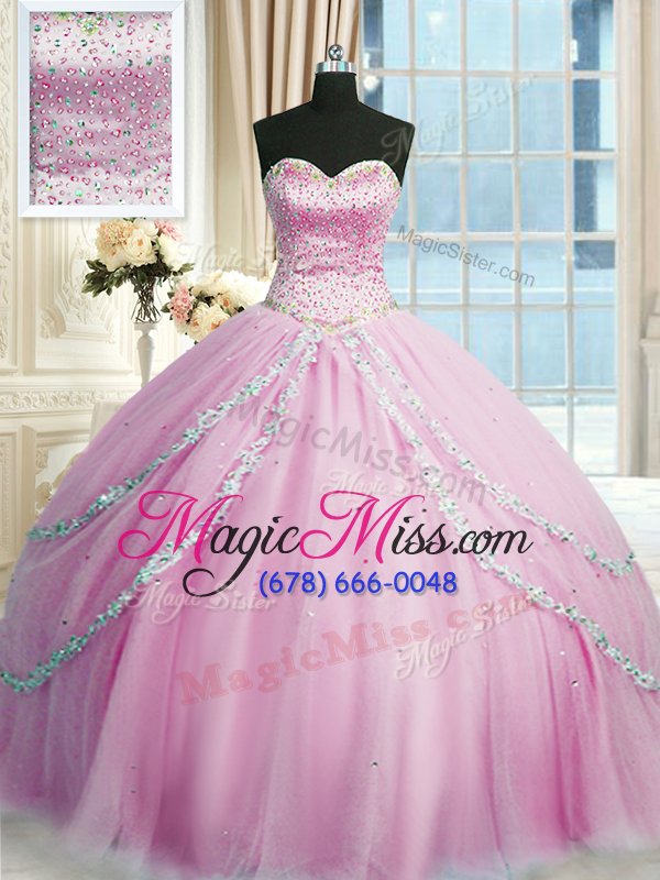 wholesale pretty lilac sleeveless with train beading and appliques lace up 15th birthday dress