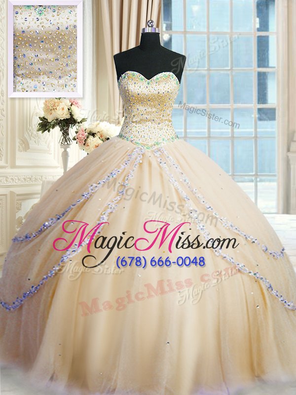 wholesale charming gold sweetheart lace up beading and appliques 15th birthday dress court train sleeveless
