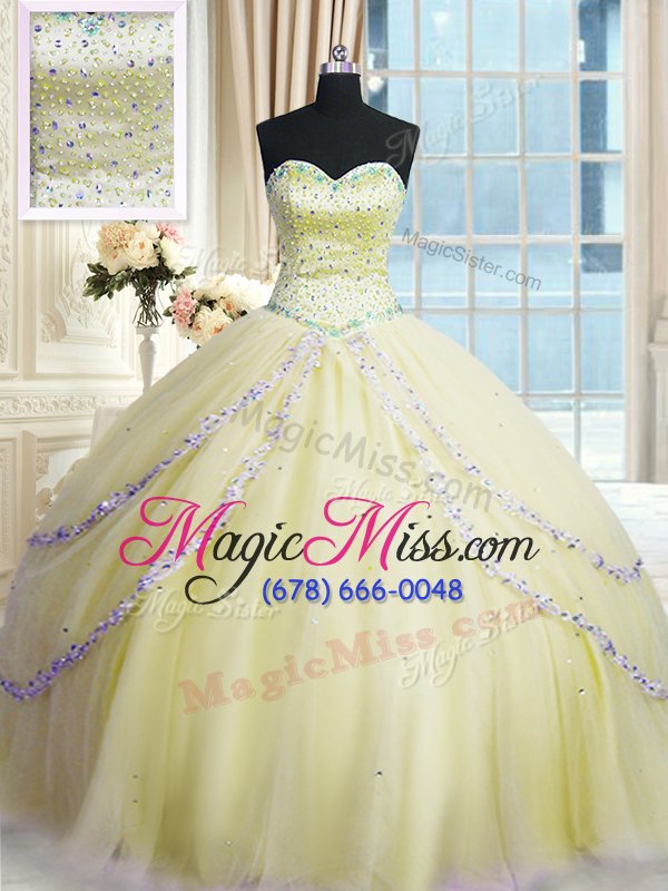 wholesale trendy light yellow sleeveless organza court train lace up vestidos de quinceanera for military ball and sweet 16 and quinceanera