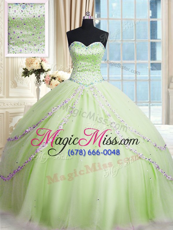 wholesale eye-catching with train yellow green sweet 16 dresses tulle court train sleeveless beading and appliques