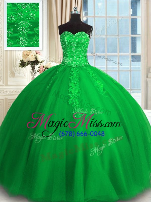wholesale high class green lace up sweetheart appliques and embroidery 15 quinceanera dress tulle sleeveless