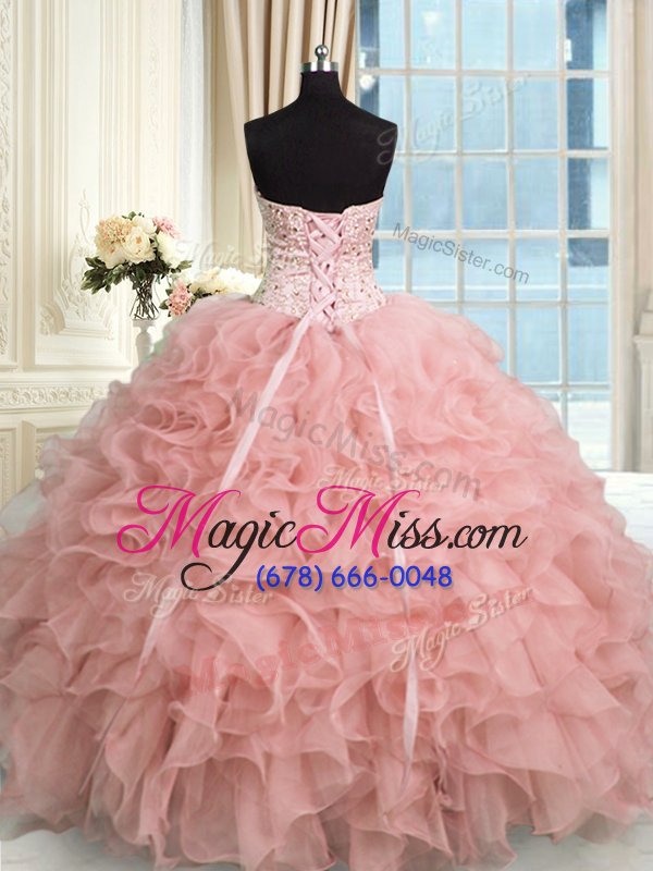wholesale sophisticated beading and ruffles sweet 16 dress baby pink lace up sleeveless floor length