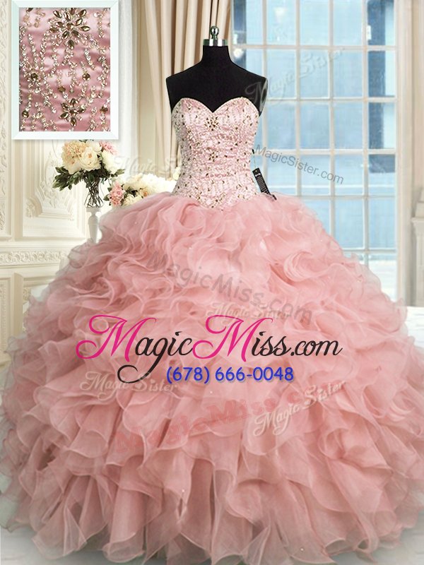 wholesale sophisticated beading and ruffles sweet 16 dress baby pink lace up sleeveless floor length