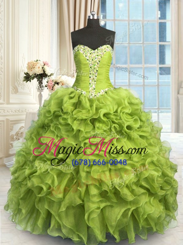 wholesale ball gowns quince ball gowns yellow green sweetheart organza sleeveless floor length lace up