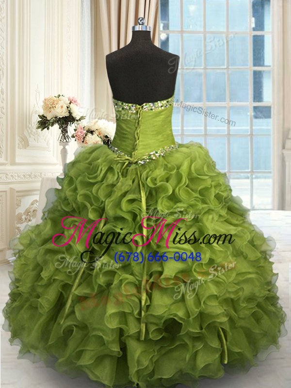 wholesale ball gowns quince ball gowns yellow green sweetheart organza sleeveless floor length lace up