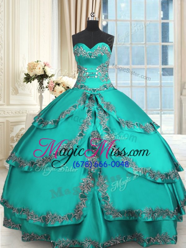 wholesale dynamic sweetheart sleeveless taffeta ball gown prom dress beading and embroidery and ruffled layers lace up