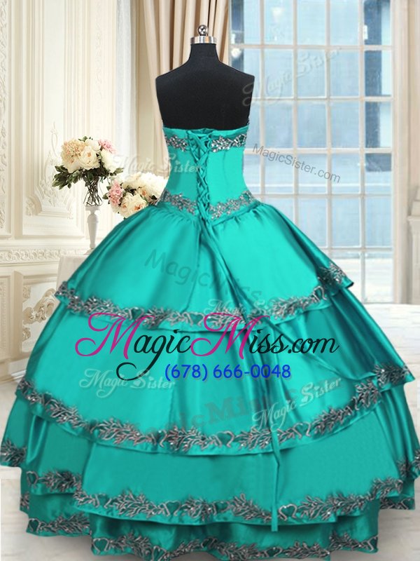 wholesale dynamic sweetheart sleeveless taffeta ball gown prom dress beading and embroidery and ruffled layers lace up