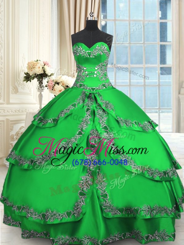 wholesale trendy ruffled floor length green vestidos de quinceanera sweetheart sleeveless lace up