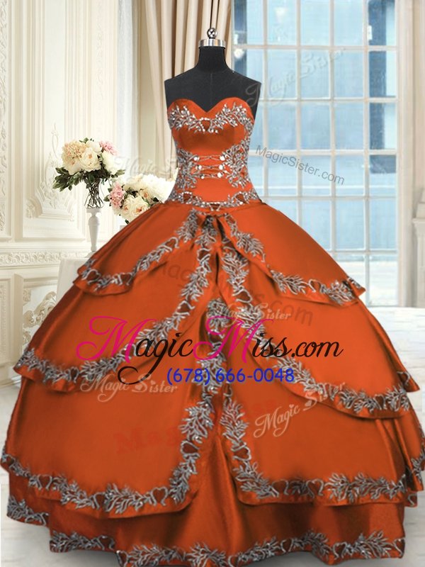 wholesale popular ruffled floor length rust red quinceanera gowns sweetheart sleeveless lace up