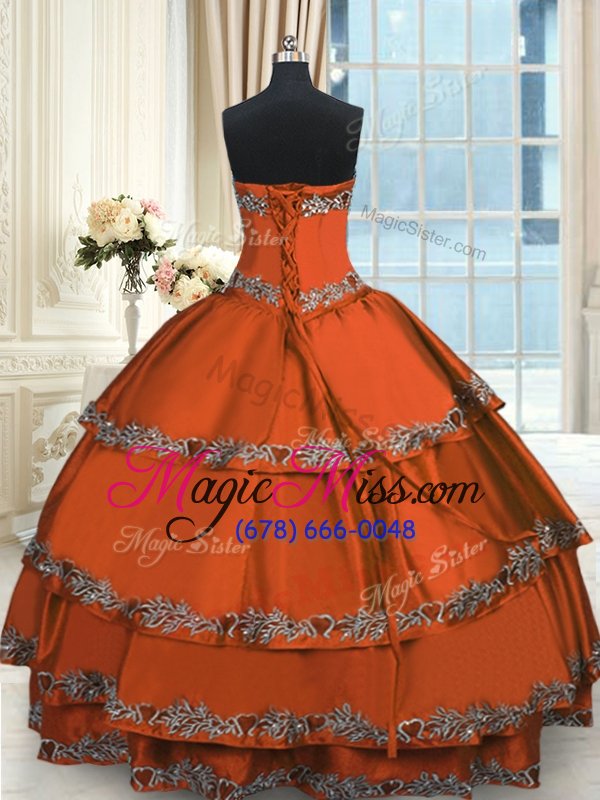 wholesale popular ruffled floor length rust red quinceanera gowns sweetheart sleeveless lace up