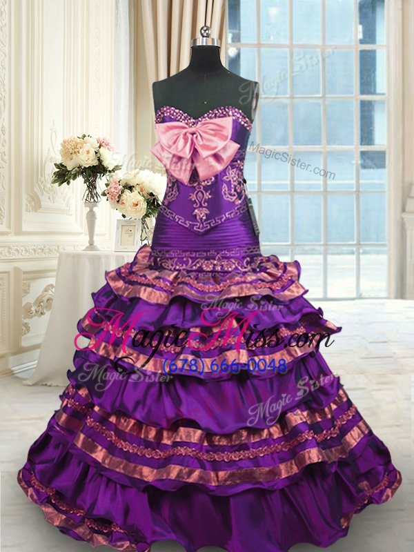 wholesale suitable mermaid purple sweet 16 dresses military ball and sweet 16 and quinceanera and for with appliques and ruffled layers and bowknot sweetheart sleeveless brush train lace up