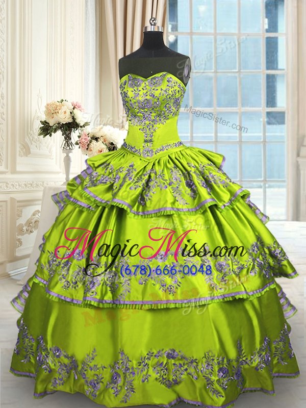 wholesale discount yellow green ball gowns embroidery and ruffled layers quinceanera dresses lace up taffeta sleeveless floor length