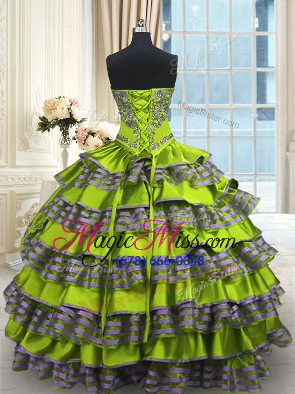 wholesale discount yellow green ball gowns embroidery and ruffled layers quinceanera dresses lace up taffeta sleeveless floor length