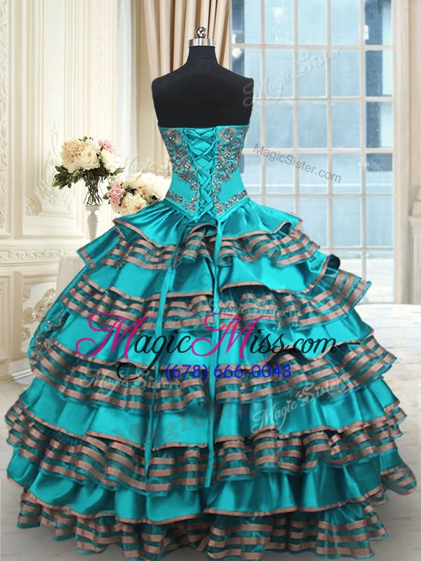 wholesale delicate aqua blue sweetheart neckline embroidery and ruffled layers 15th birthday dress sleeveless lace up