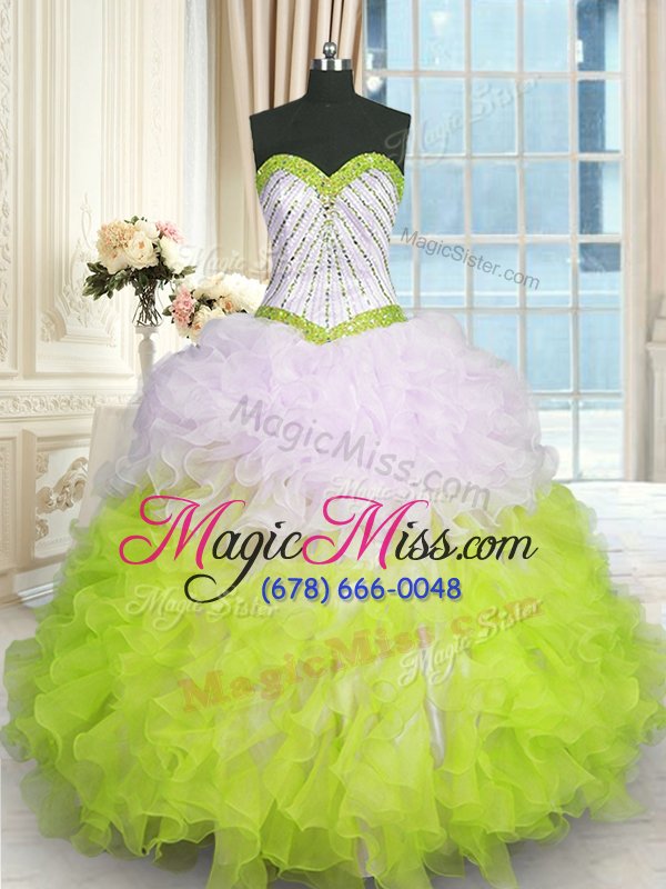 wholesale beauteous floor length multi-color quinceanera gown organza sleeveless beading and ruffles