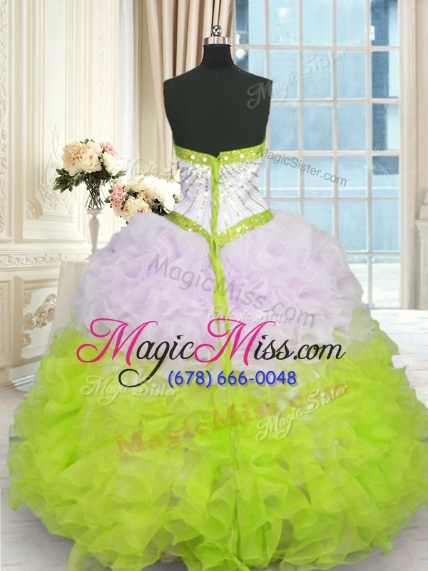 wholesale beauteous floor length multi-color quinceanera gown organza sleeveless beading and ruffles