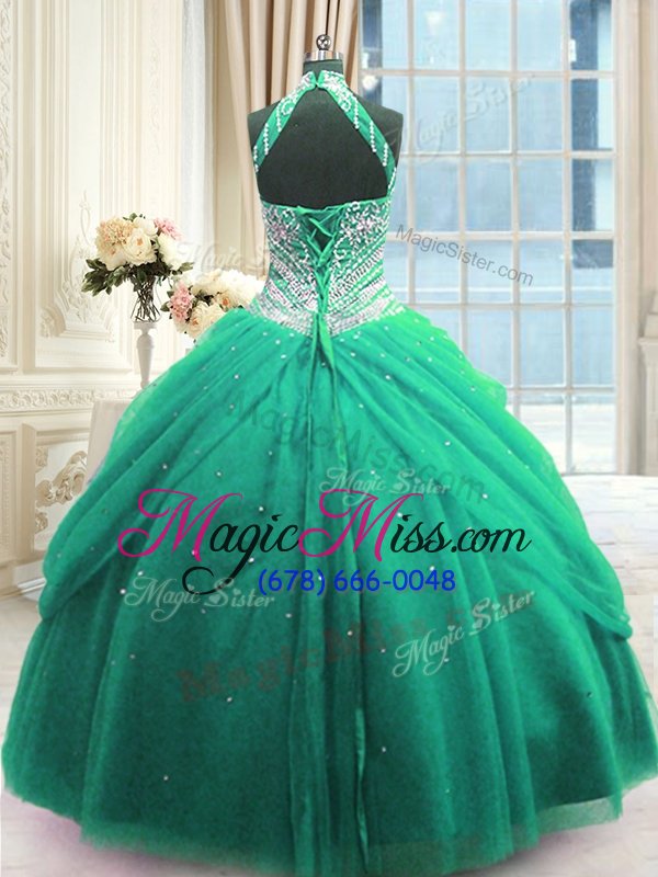 wholesale custom designed high-neck sleeveless tulle quinceanera dress beading lace up