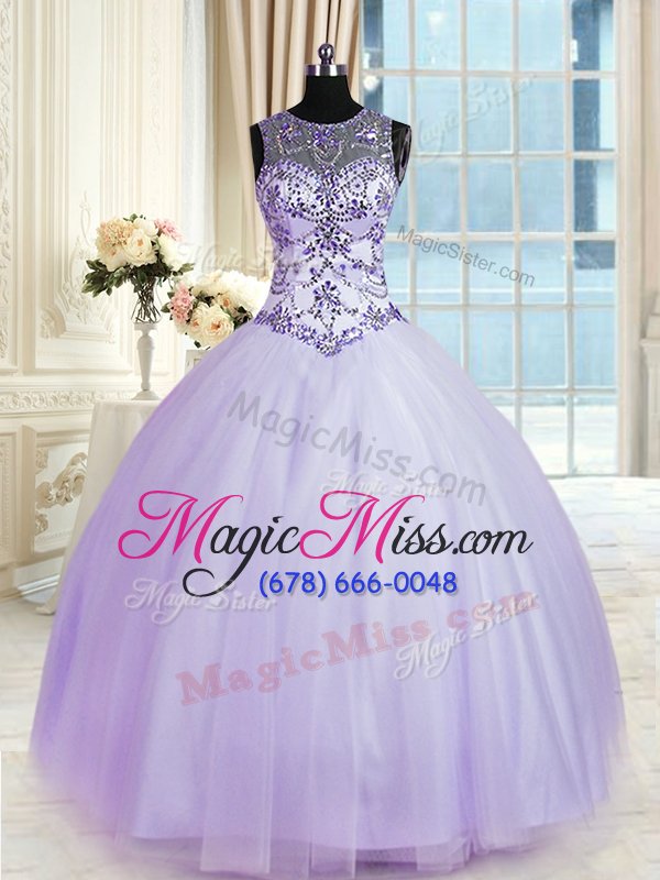 wholesale comfortable scoop floor length lace up quinceanera gowns lavender and in for military ball and sweet 16 and quinceanera with beading