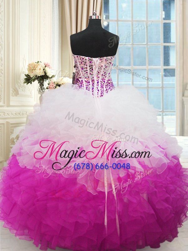 wholesale modern white and fuchsia sleeveless organza lace up vestidos de quinceanera for military ball and sweet 16 and quinceanera