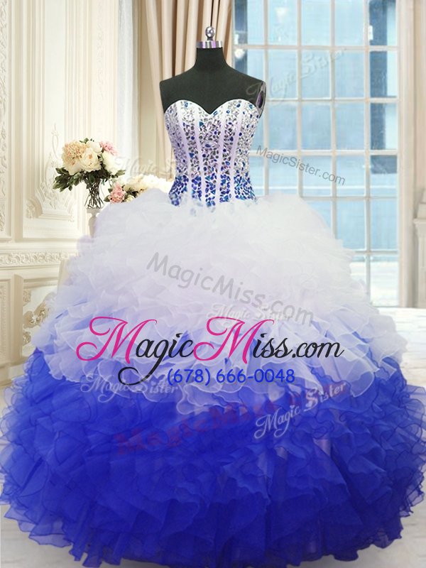 wholesale superior floor length ball gowns sleeveless blue and white vestidos de quinceanera lace up