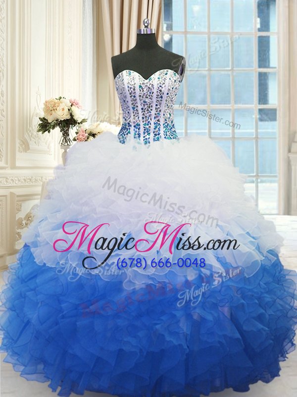 wholesale custom fit organza sleeveless floor length quinceanera gown and beading and ruffles
