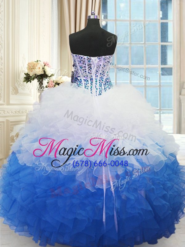 wholesale custom fit organza sleeveless floor length quinceanera gown and beading and ruffles