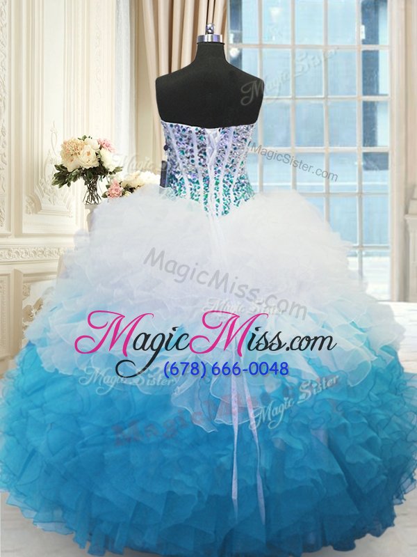 wholesale admirable floor length ball gowns sleeveless blue and white vestidos de quinceanera lace up