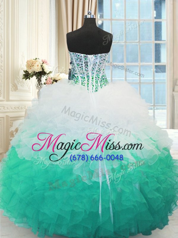wholesale modest multi-color sweetheart lace up beading and ruffles quince ball gowns sleeveless