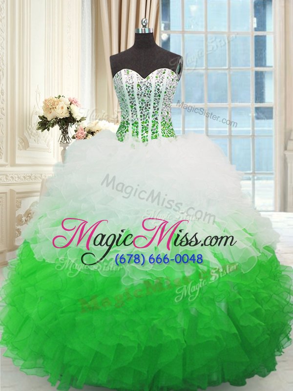 wholesale delicate sweetheart sleeveless lace up quinceanera dresses white and green organza