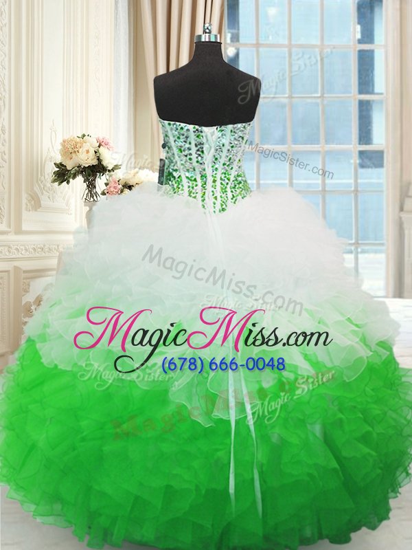 wholesale delicate sweetheart sleeveless lace up quinceanera dresses white and green organza