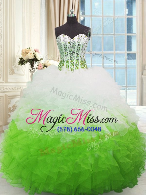 wholesale modern white and green ball gown prom dress military ball and sweet 16 and quinceanera and for with beading and ruffles sweetheart sleeveless lace up