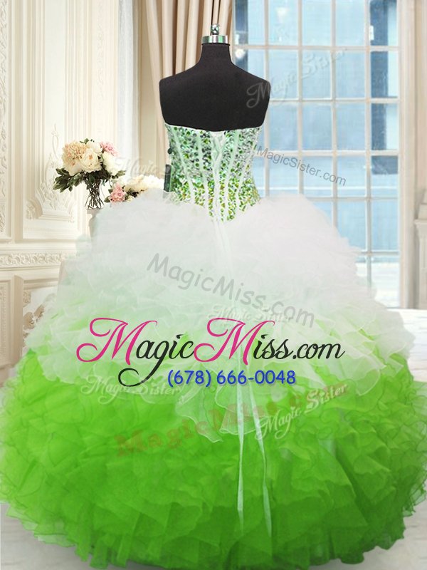 wholesale modern white and green ball gown prom dress military ball and sweet 16 and quinceanera and for with beading and ruffles sweetheart sleeveless lace up