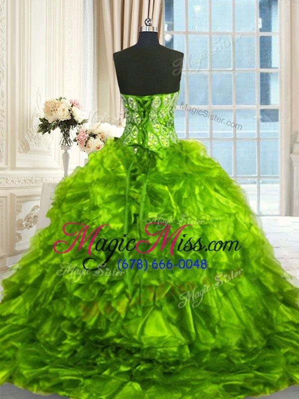 wholesale sleeveless organza brush train lace up quinceanera dress in for with beading and ruffles