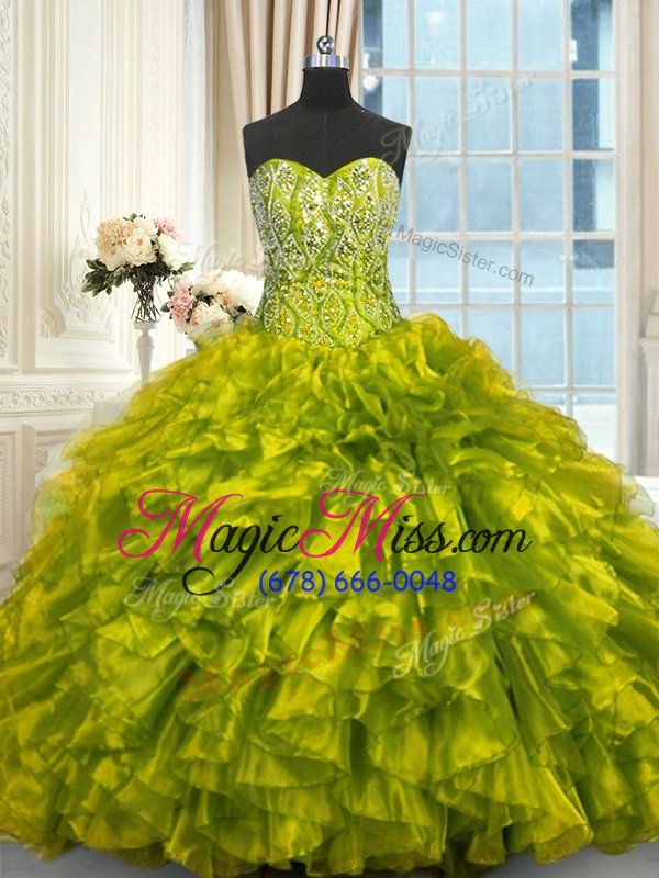 wholesale ball gowns sleeveless yellow green quinceanera dress brush train lace up