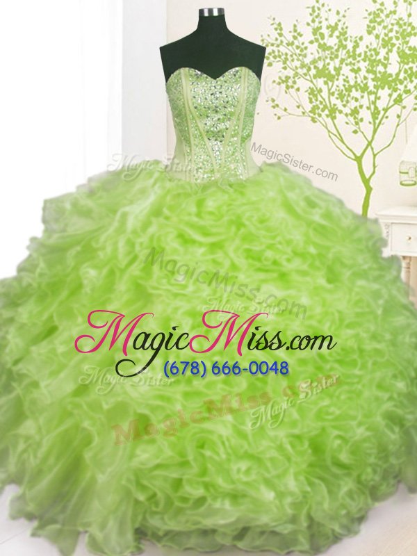 wholesale colorful sweetheart sleeveless organza quinceanera gown beading and ruffles and pick ups lace up