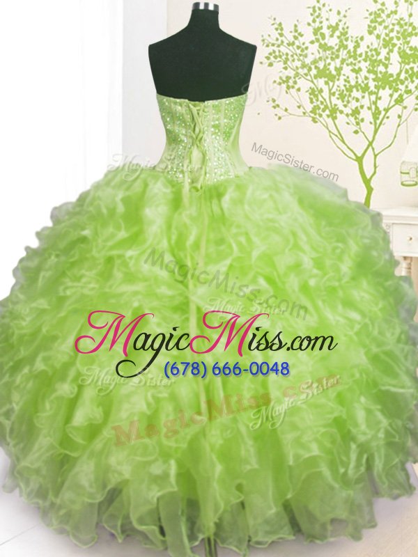 wholesale colorful sweetheart sleeveless organza quinceanera gown beading and ruffles and pick ups lace up