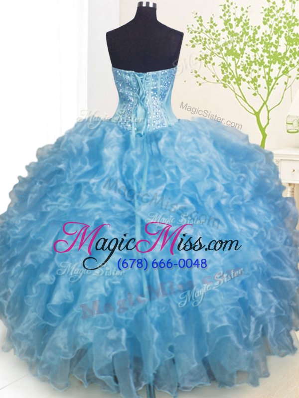 wholesale stylish baby blue lace up sweetheart beading and ruffles and pick ups sweet 16 dress organza sleeveless