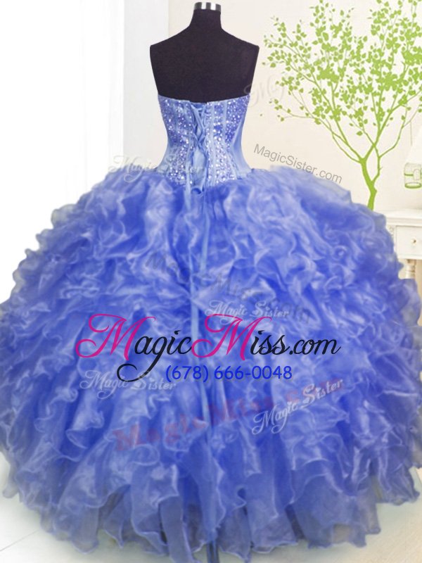 wholesale dramatic lilac lace up quince ball gowns beading and ruffles and pick ups sleeveless floor length