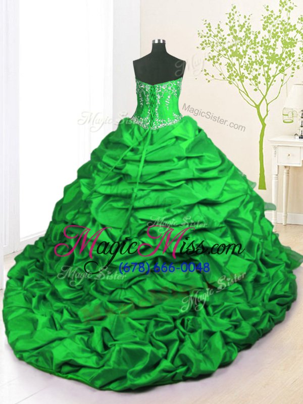 wholesale amazing green quinceanera dresses military ball and sweet 16 and quinceanera and for with beading and appliques and ruffled layers and pick ups strapless sleeveless brush train lace up