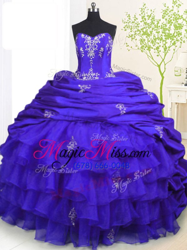 wholesale designer pick ups ruffled with train royal blue sweet 16 quinceanera dress strapless sleeveless brush train lace up