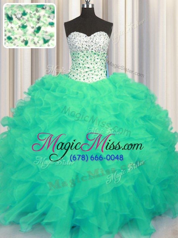 wholesale high class organza sweetheart sleeveless lace up beading and ruffles sweet 16 dress in turquoise