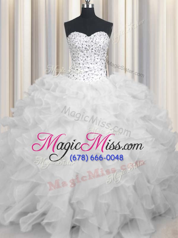 wholesale elegant white sleeveless organza lace up sweet 16 quinceanera dress for military ball and sweet 16 and quinceanera