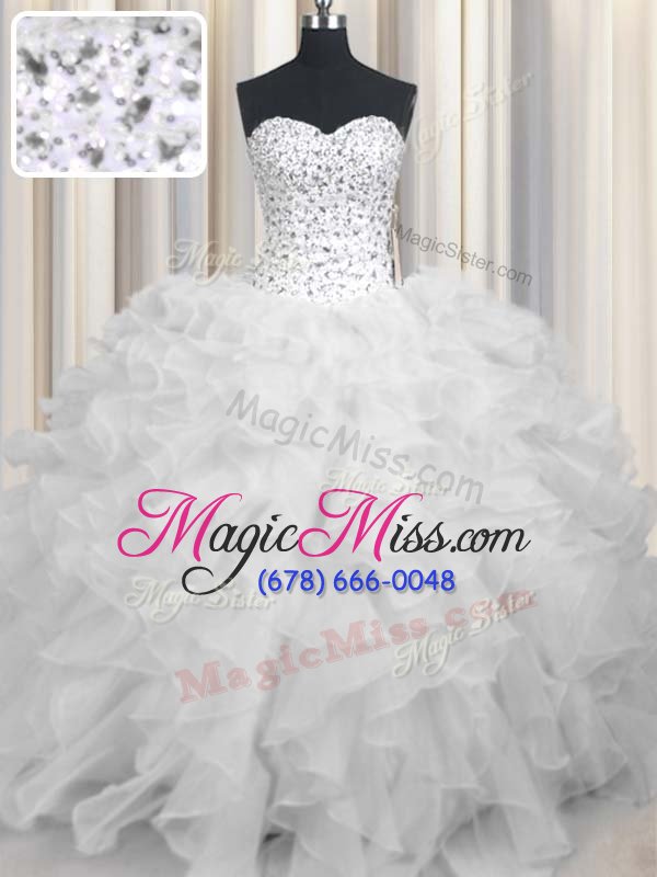 wholesale elegant white sleeveless organza lace up sweet 16 quinceanera dress for military ball and sweet 16 and quinceanera
